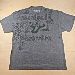 University of South Florida Bulls Horns Logo T Shirt Adult XXL Large Grey Tee